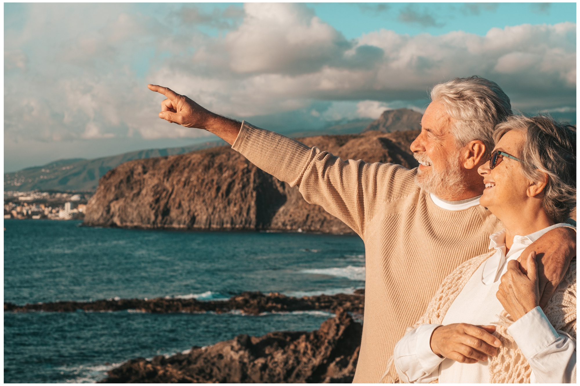 retired couple looking at scenic view